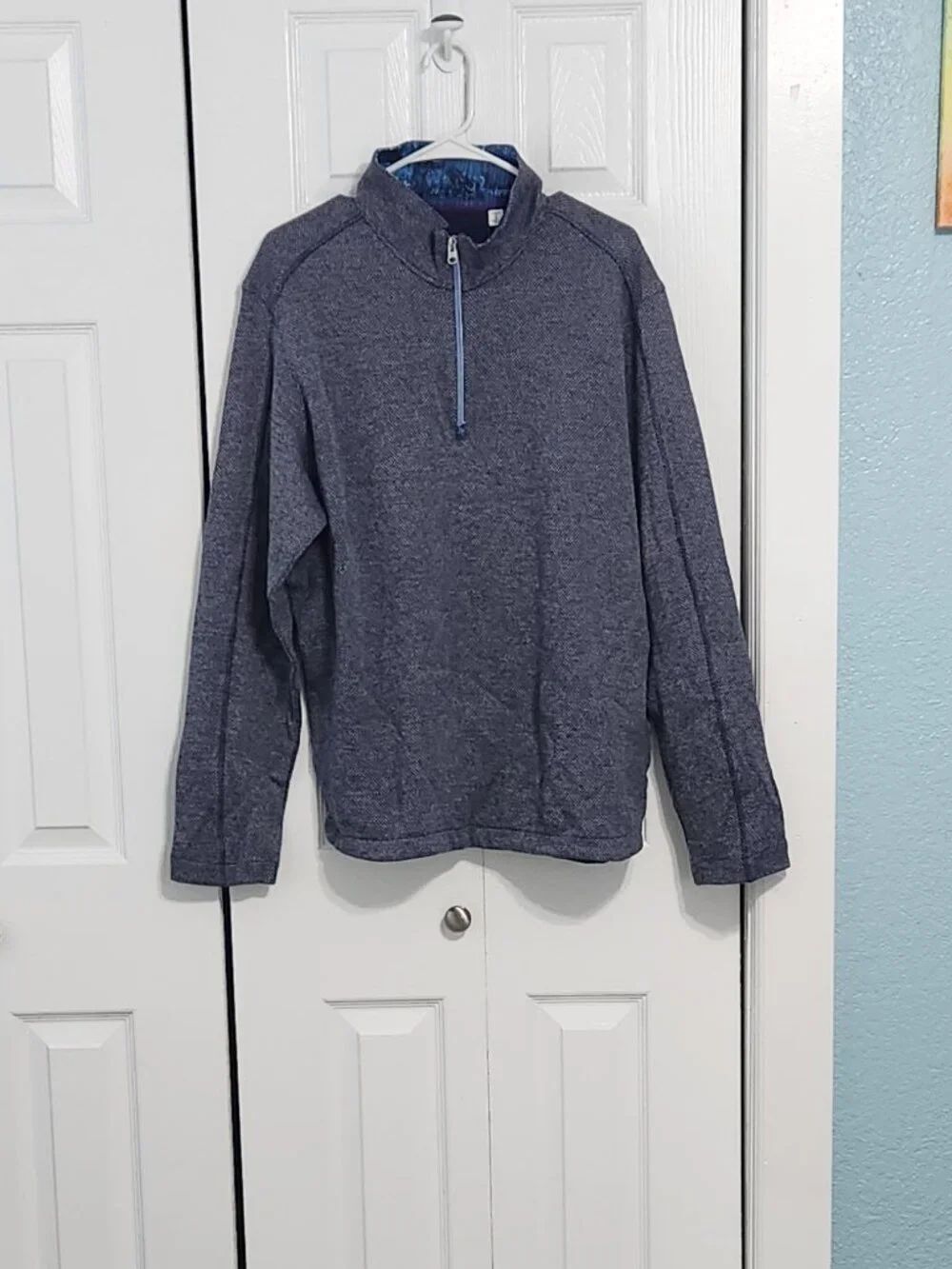 Robert Graham Quarter Zip Sweater Men's Large Blue Cotton